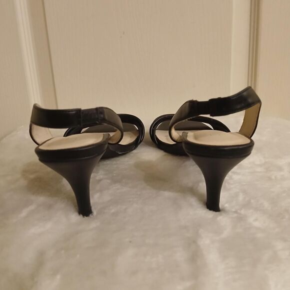 Halston Hong Kong Black Sling Back Strappy Square Toe Kitten Heel Sandals 9 - Picture 6 of 8